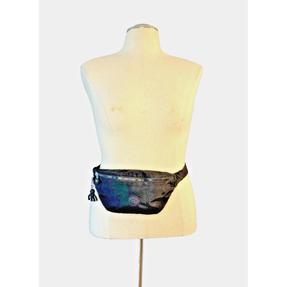 Kipling Fanny Pack Hip Waist Bag Black Nylon Belt Gorilla Charm Keychain EUC